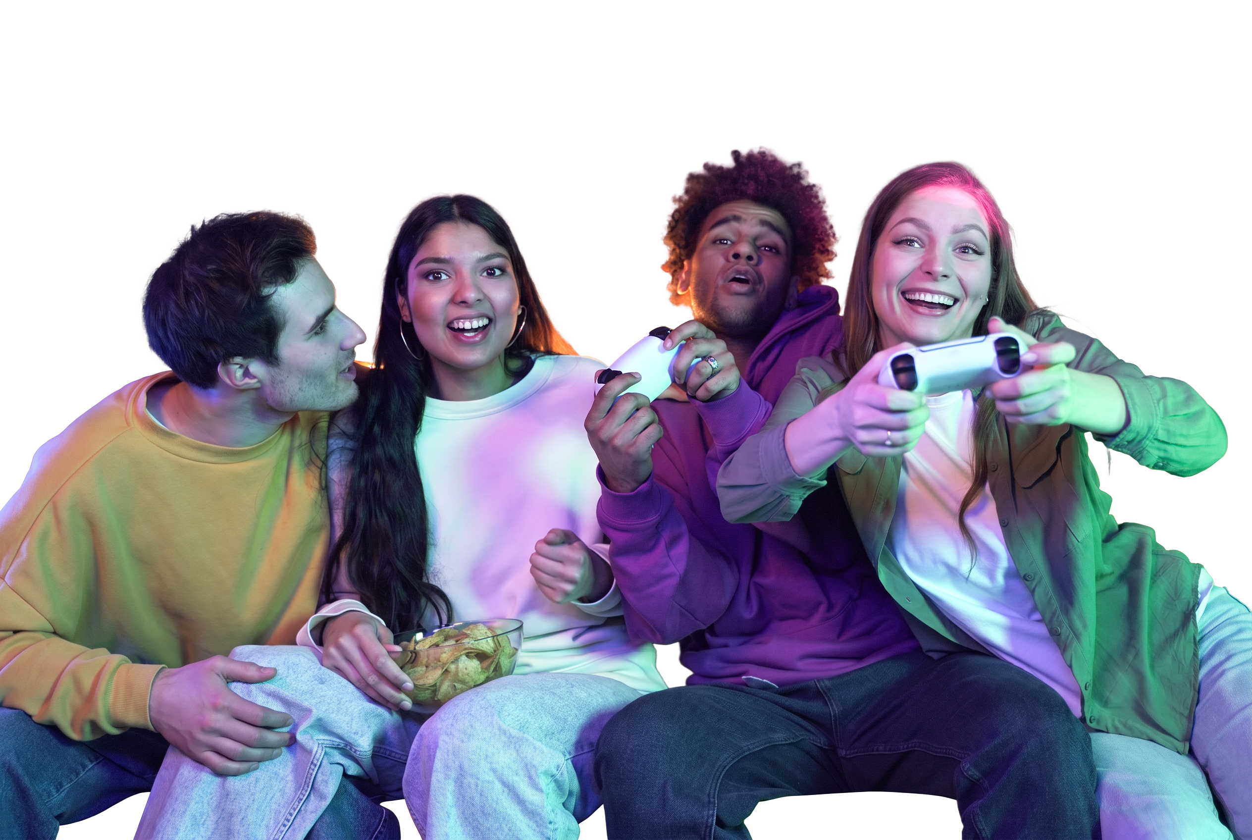 Amigos jogando videogame juntos com a fibra Plus Networks